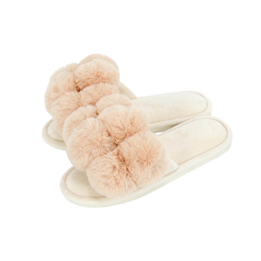 Pom Pom Slippers - Latte